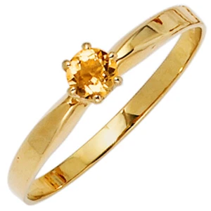 JOBO Damen Ring 585 Gold Gelbgold 1 Citrin orange Goldring Citrinring RW: 60 - Picture 1 of 1