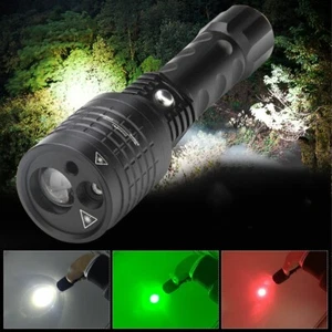 Neue Grün/Rot/Weiß LED Taschenlampe Jagd Lampe Licht Torch Fackel & Akku 10W DHL - Bild 1 von 10