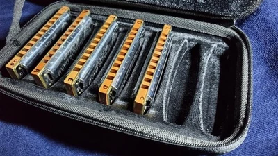 Hohner Marine Band 1896 clásico juego de 5 con estuche - ligeramente USADO Foto 1 de 4