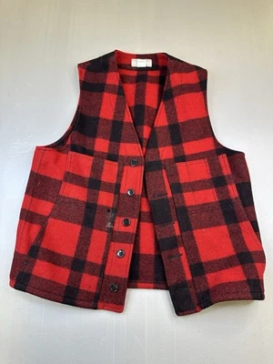 DAMAGED Mens CC Filson Garment Red Plaid 100% Wool Vest Size 42 - Image 1 of 4