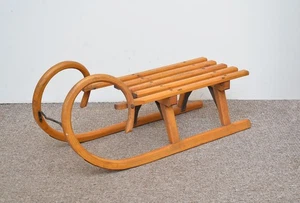 Vintage old wooden sleigh wooden sledge snow GERMINA curly front - FREE DELIVERY - Picture 1 of 7