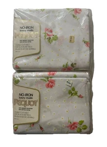 2-NOS Vintage Pequot Double Bed Fitted Sheets Floral USA Sweet Heart Rose 54X76 - Picture 1 of 9