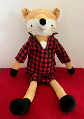 Marmalade Theodore Fox Plush Figural Throw Pillow Red Black Buffalo Plaid Shirt - Image 1 of 4