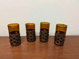 Vintage Felipe Derflinger Brutalist Amber Glass and Metal Tumblers - Set of 4 - Picture 1 of 9