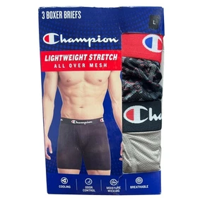 Champion Mens Lightweight Stretch All Over Mesh Boxer Briefs, 3 Pack, Size Large - Picture 1 of 2
