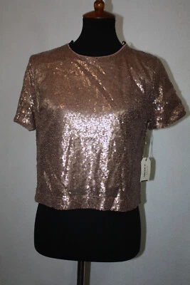 NWT Forever 21 Sz M Pullover Knit Crop Top Short Sleeve Bronze Sequins - Image 1 of 4