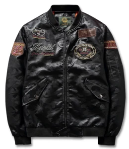 Hombres Abrigo Camuflaje Bordado Cuero Chaqueta Marea Delgada Ropa Exterior - Imagen 1 de 14