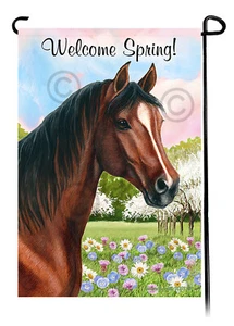 Willkommen Frühling Garten Flagge - Bay Quarter Horse - Bild 1 von 1