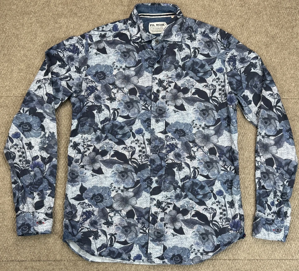 Fil Noir Men's Hidden Button Down Long Sleeve Flower Pattern Shirt Size 39 - Image 1 of 4