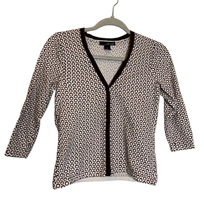 Blusa Willi Smith Mujer Cárdigan Pequeño Suéter Cuello en V Botón Blanco Marrón Círculo Foto 1 de 4