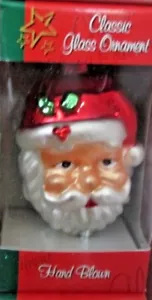 HAND BLOWN Glass SANTA CLAUS FACE ORNAMENT~New In Box - Bild 1 von 1