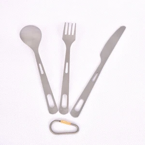 3pcs Set Titanium Cutlery Camping Hiking Knife Fork Spoon Ultralight Silver New - Picture 1 of 5