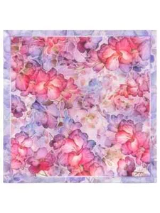 Scarf 25'' square spring Gladiolus  pink purple 100 % silk Crepes Pavlovo Posad - Picture 1 of 5