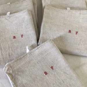 One Antique French Rustic Hemp Woven Kitchen Hand Towel 19th Century Mono MP - Picture 1 of 7