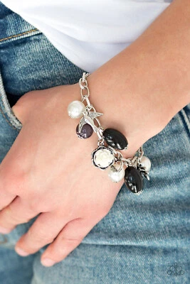 Paparazzi Bracelet- Love Doves- Black Bead- Silver Charm- Rose Bird Feather - Image 1 of 2