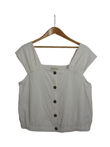 New Madewell Womens XL Ivory Top Cotton Crinkle Knit Button Front Blouse ND803 - Picture 1 of 11