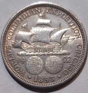 1893 Chicago Worlds Columbian Exposition 90 % Silver Half Dollar XF Condition - Picture 1 of 2