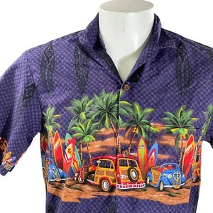 Royal Hawaiian Creations Medium Woody Wagon Cars Surfboards Palms Dark Blue - Picture 1 of 7