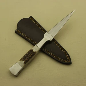 Beautiful D2 Steel Full Tang Dagger Fixed Blade Hunting Knife  Stag horn+ Sheath - Picture 1 of 6