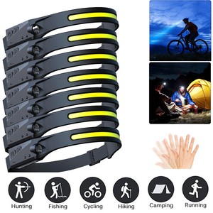 1-10Pack COB LED Headlamp USB Motion Sensor Headlight Torch Flashlight Head Band