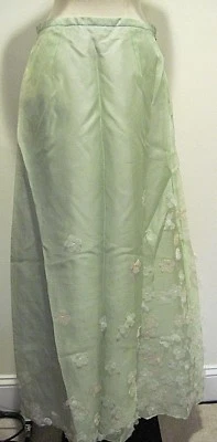 Worth Light Green Embroidered Flowers Long Pleated 100% Silk Skirt Size PETITE 8 - Image 1 of 4