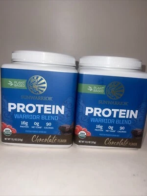 (2) Sunwarrior Protein Warrior Blend Chocolate 13.2oz Ex: 01/26 Free Shipping!! - Image 1 of 4