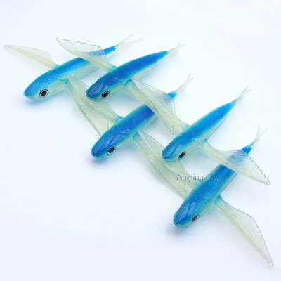 AG Lot 5 9" Flying Fish Lure Big Game Trolling Lifelike Soft Body Blue Tuna Bait