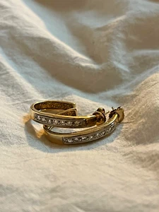 14k Yellow Gold Oval Hoop Diamond Earrings with Apprais - Picture 1 of 4