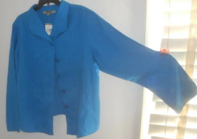 NWT Flax ~ Art to Wear ~ Ocean Turquoise Blue Button Low High Shirt Jacket L - Image 1 of 3