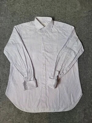 Camisa de vestir formal Brioni para hombre talla L blanca y púrpura a rayas puño francés Foto 1 de 4