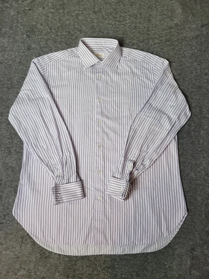 Brioni Men's Dress Formal Shirt Size L White And Purple  Stripe French Cuff - Image 1 of 4