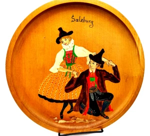 Vintage handbemalt Salzburg Österreichische Volkskunst Holz 10" Teller Künstler signiert - Bild 1 von 8