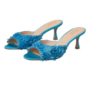 Badgley Mischa Blue Satin Slip-on Kitten HeelSandals(Size 7) - Picture 1 of 8