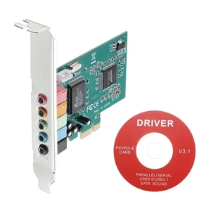Karta dźwiękowa PCIe, wewnętrzna stereofoniczna karta audio 5.1 24 bity z płytą CD do komputera stacjonarnego, komputera - Zdjęcie 1 z 5