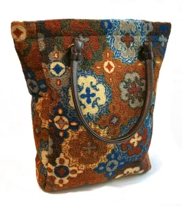 Vintage 70s Mod Hippy Mid Century Carpet Bag Tote Knitting - Picture 1 of 11