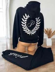 PINK Victorias Secret Ivy Fleece Full Zip Hoodie & Jogger Jogginghose Schwarz M - Bild 1 von 10