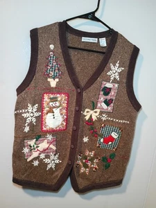 Chaleco suéter tejido Victoria Jones vintage para mujer M bordado festival navideño - Imagen 1 de 5
