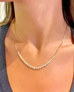 4Ct Round Cut Lab Created Diamond Half Tennis Necklace 14K Yellow Gold Plated - Picture 1 of 5