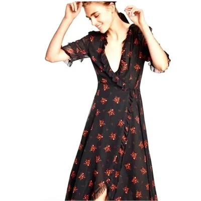 NWOT Zara black floral wrap midi dress M medium - Image 1 of 2