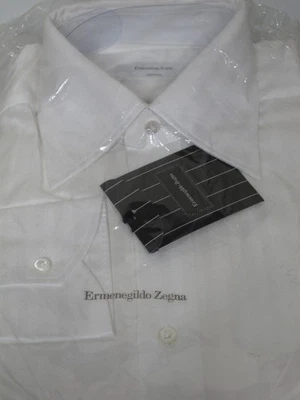 Camisa de Vestir Ermenegildo Zegna Alta Costura Blanca Tonal Algodón 15/40 Grueso Perla Btns Foto 1 de 2