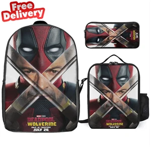 Kids Deadpool & Wolverine 3Pcs School Bag Backpack Set w Lunch Bag & Pencil Case - Picture 1 of 12