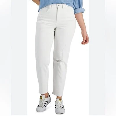 NWT Style & Co Vintage Straight Mom Jean Denim Distressed White Pants - Size 18 - Image 1 of 3
