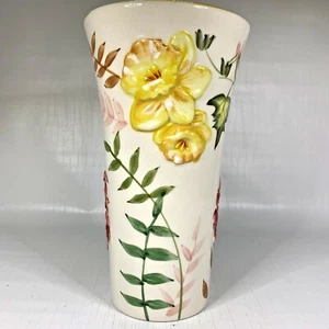 Vase en céramique vintage fleurs 3D peint à la main sans marque FTD 8" - Photo 1/6