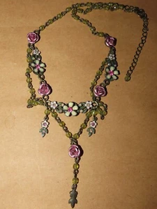 VERZIERTER BLUMEN COLLIER HALSKETTE EMAILLE STRASSSTEINE Vintage - Bild 1 von 3