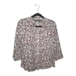 Camisa Lauren Ralph Lauren Verde Rosa Botón Floral Algodón Seda Manga Larga Mediu - Imagen 1 de 7