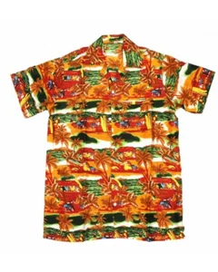 Camisa para hombre estilo hawaiano grande naranja amarillo feo yate de verano palmera rayón - Imagen 1 de 1