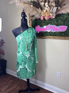 Vestido Milly Of New York Un Hombro Para Mujer 2 Verde Paisley Cambio 100% Seda - Imagen 1 de 6