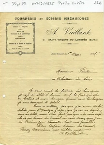 Dépt 72 - Saint Vincent du Lorouër - Petite Entête d'une Scierie du 01/03/1925 - Picture 1 of 1