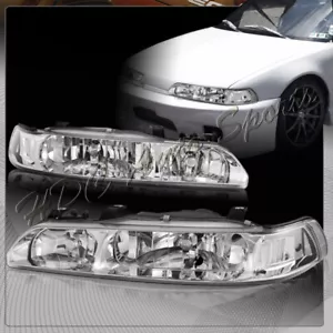 For 1990-1993 Acura Integra Chrome Housing 1-Piece Headlights W/Clear Reflector - Picture 1 of 4