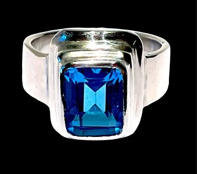 FABULOSO ANILLO DE CÓCTEL SAJEN PLATA ESTERLINA 925 ACABADO TOPACIO AZUL PIEDRA TALLA 9 Foto 1 de 4